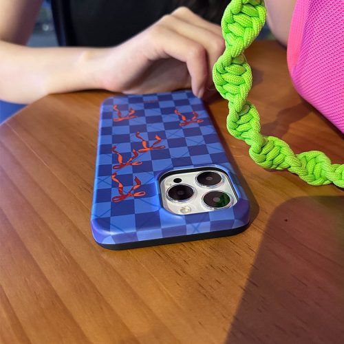 BluePlaidBowPrintedDoubleLayerPhoneCase3