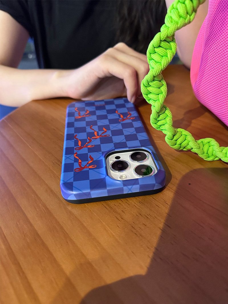 BluePlaidBowPrintedDoubleLayerPhoneCase3