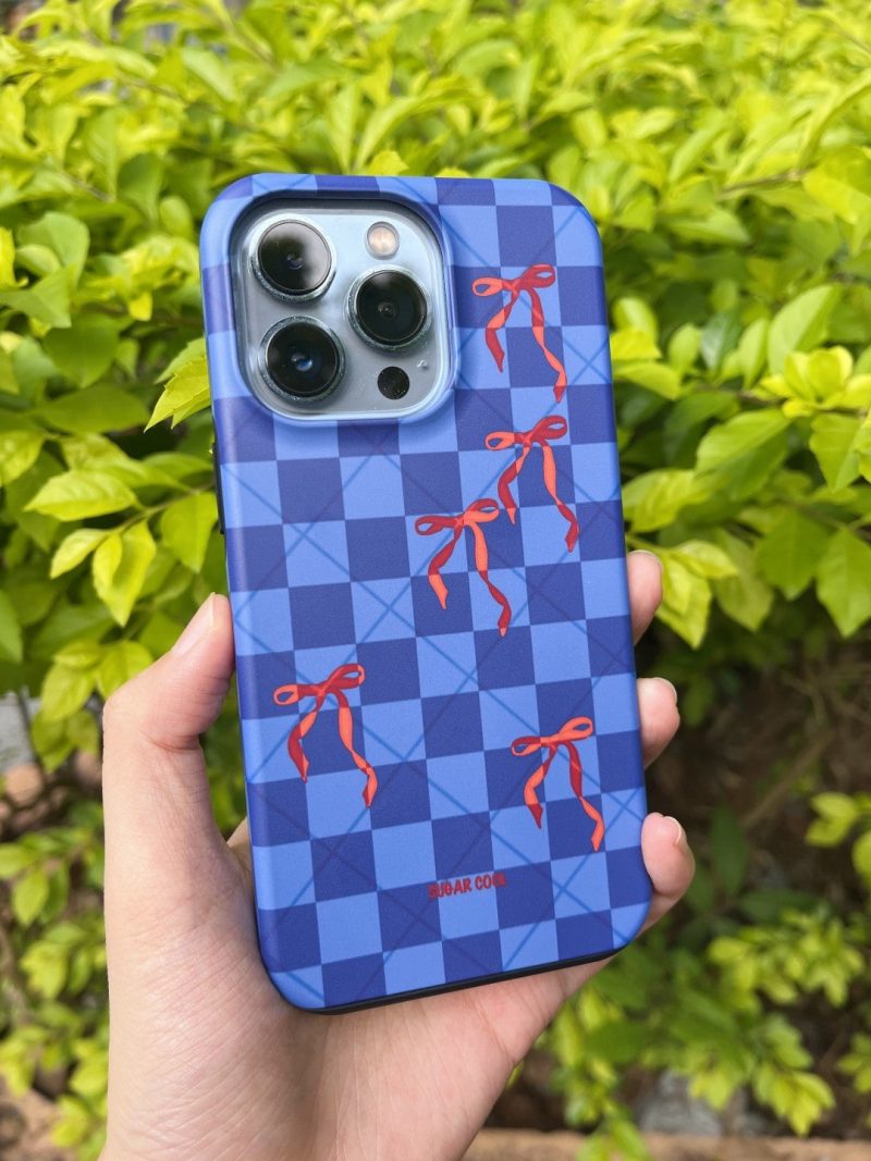 BluePlaidBowPrintedDoubleLayerPhoneCase4