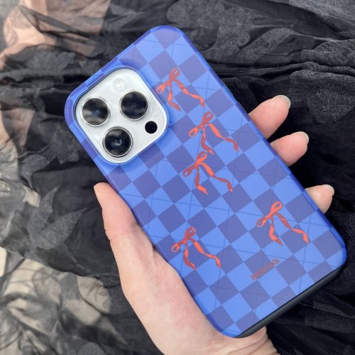 BluePlaidBowPrintedDoubleLayerPhoneCase5