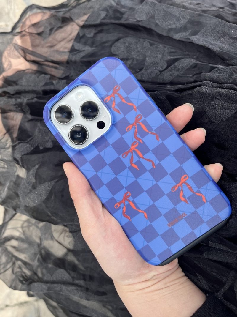 BluePlaidBowPrintedDoubleLayerPhoneCase5