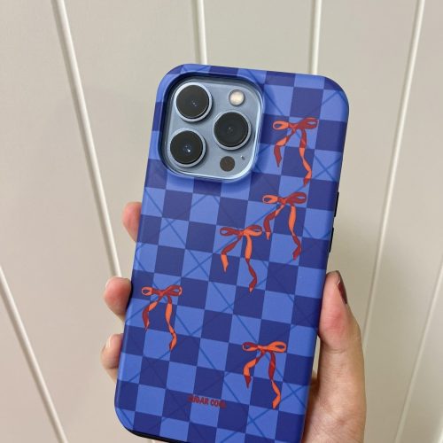 BluePlaidBowPrintedDoubleLayerPhoneCase6