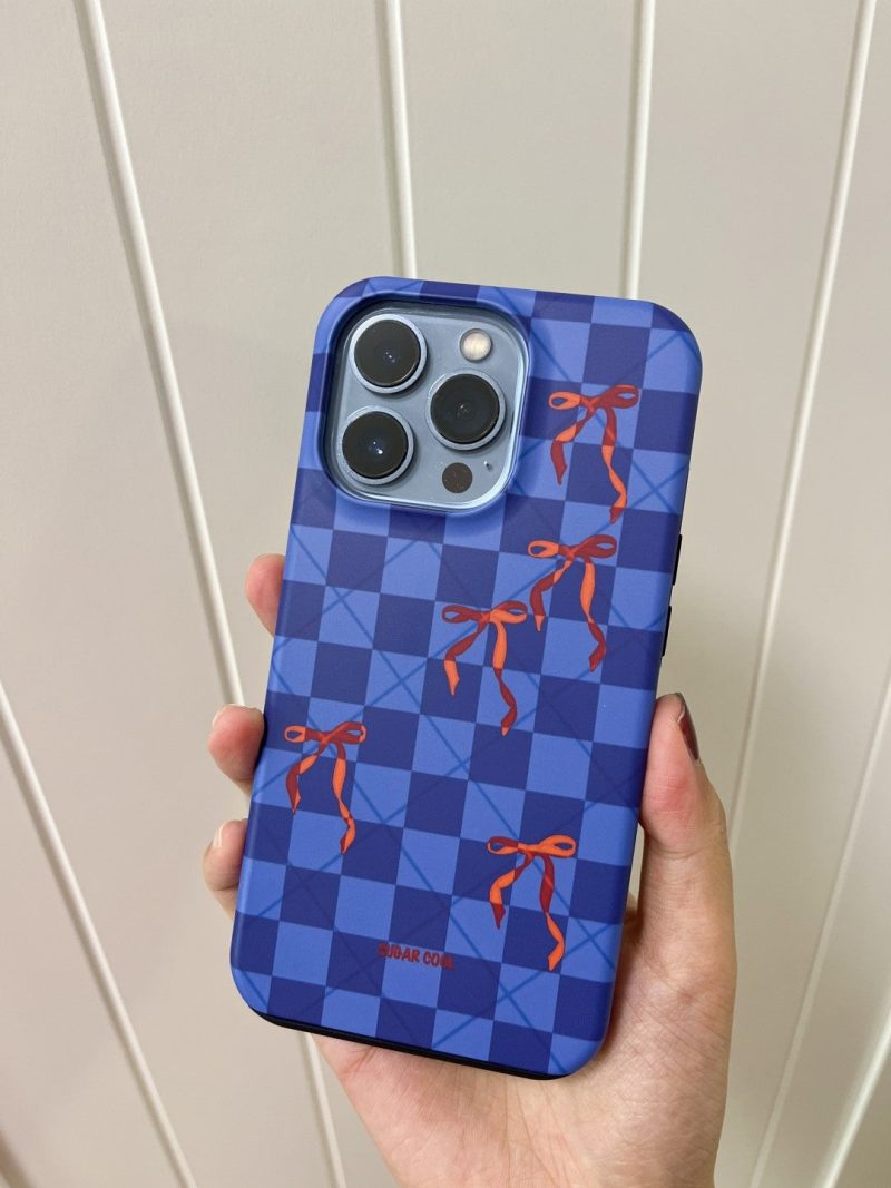 BluePlaidBowPrintedDoubleLayerPhoneCase6