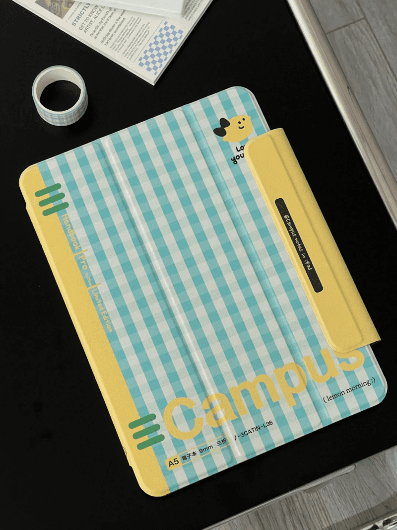 BlueYellowPlaidNotebookiPadCase1