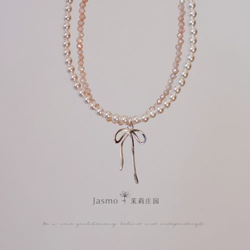 BowPendantDoubleStrandCrystalPearlZirconNecklace6