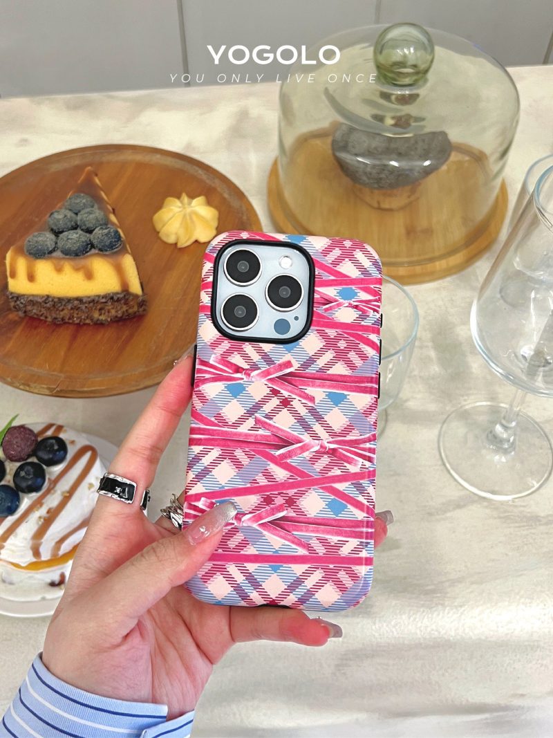 BowPlaidPrintedDoubleLayerPhoneCase3