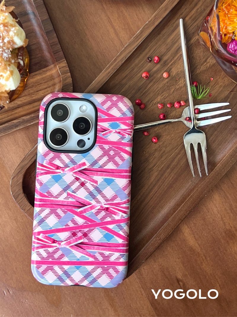 BowPlaidPrintedDoubleLayerPhoneCase4