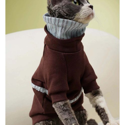 BrownBlueStripedDoubleCollarCatDodSweatshirt3