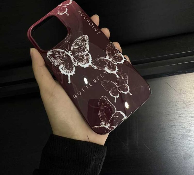 ButterflyPrintedRedPhoneCase1