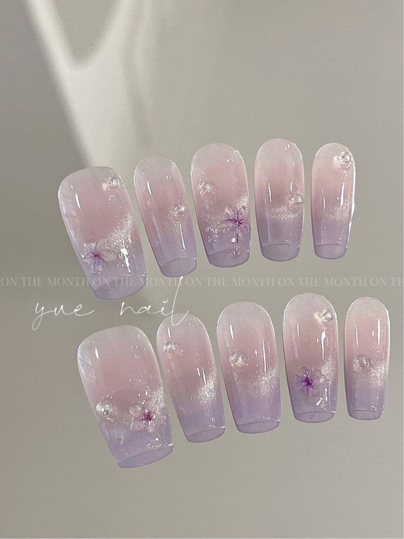 CateyeFlowerPurplePressOnNailsSet1