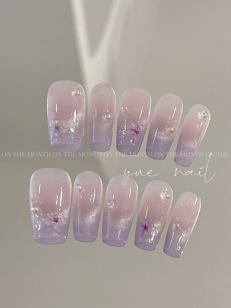 CateyeFlowerPurplePressOnNailsSet2