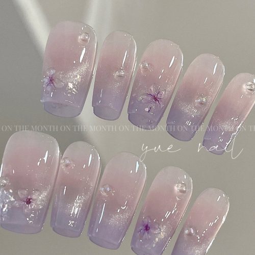 CateyeFlowerPurplePressOnNailsSet3