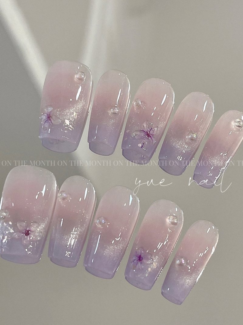 CateyeFlowerPurplePressOnNailsSet3