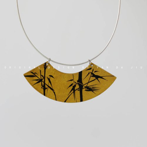 ChineseLacquerBambooFan ShapedNecklace18