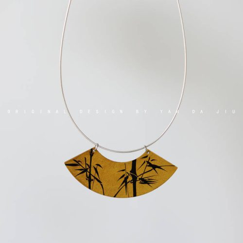 ChineseLacquerBambooFan ShapedNecklace19