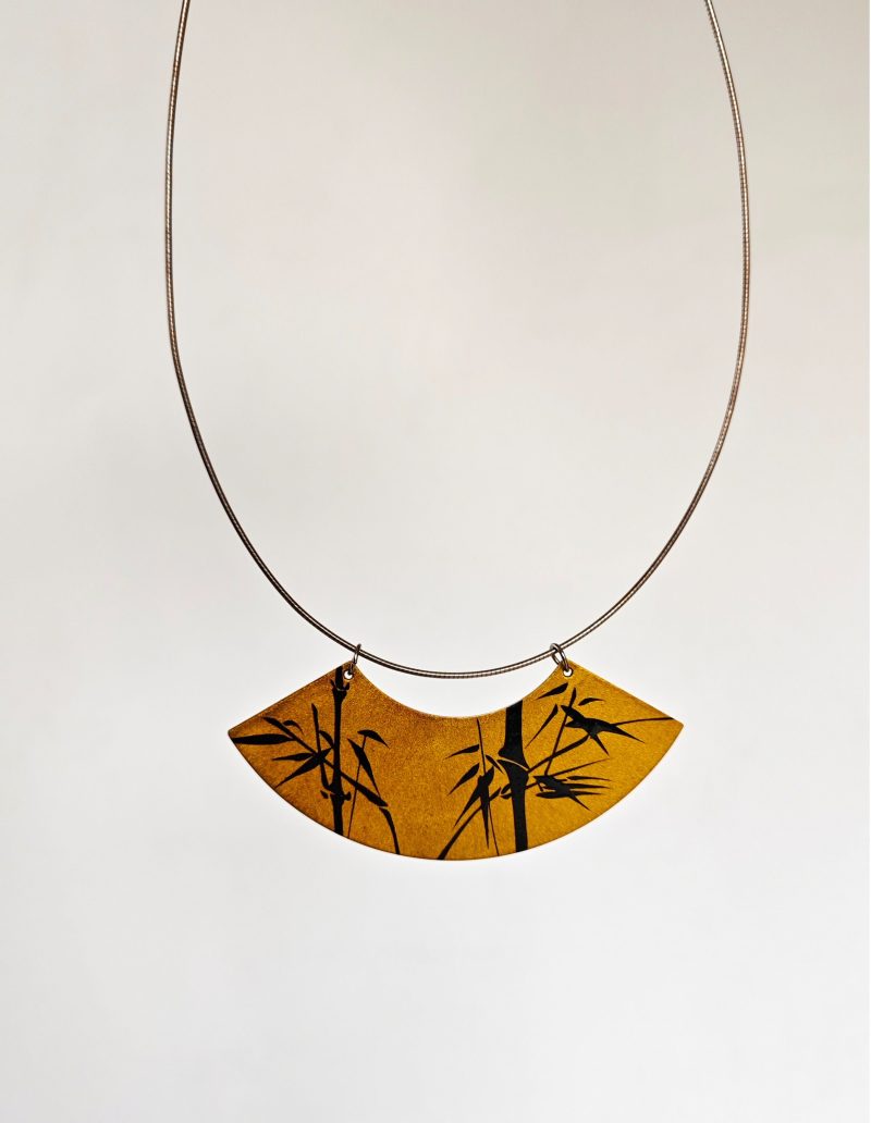 ChineseLacquerBambooFan ShapedNecklace8