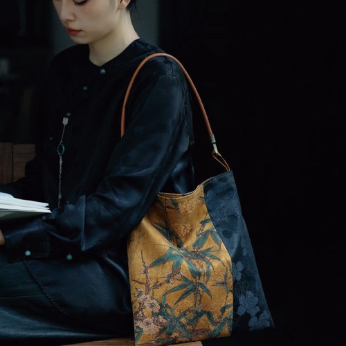 Chinoiserie BambooBlossomSilkToteBag4