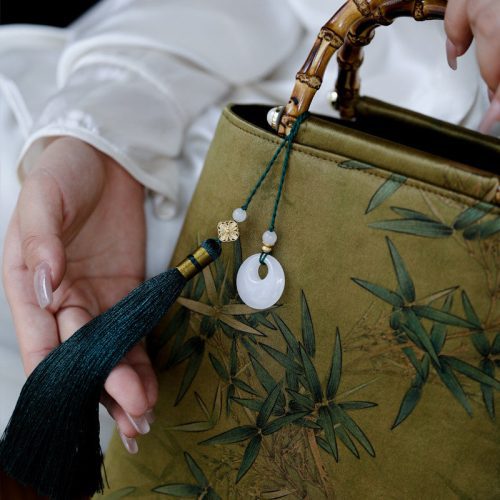 Chinoiserie BambooLeafPrintedSilkHandbag6