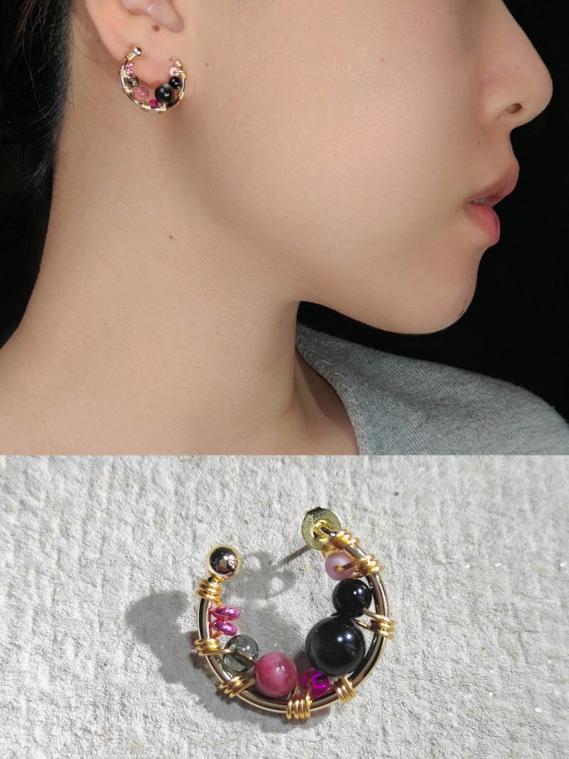 Chinoiserie BlackPinkBeadedMetalEarrings1