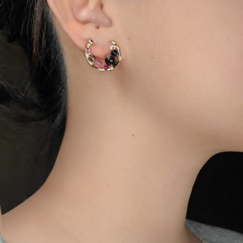 Chinoiserie BlackPinkBeadedMetalEarrings3