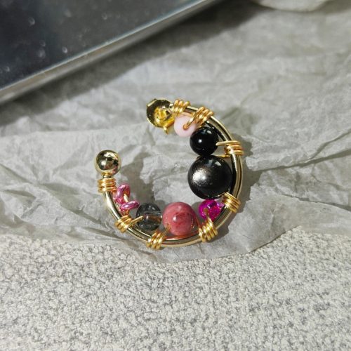 Chinoiserie BlackPinkBeadedMetalEarrings4