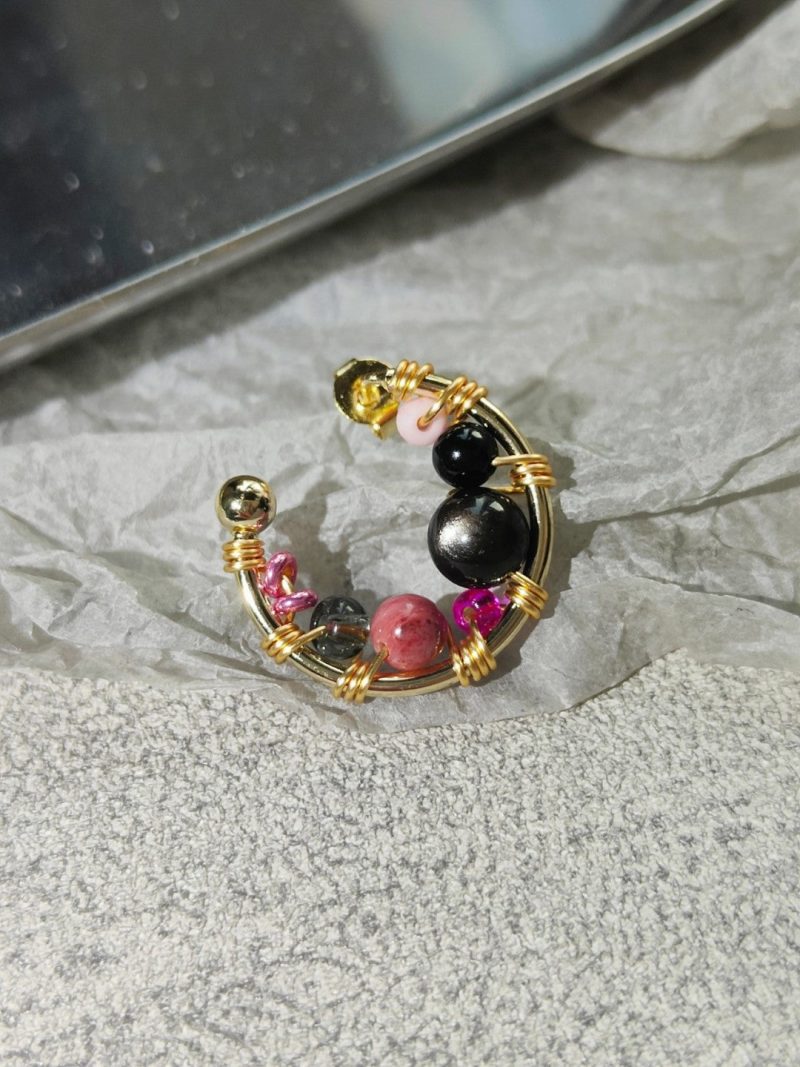 Chinoiserie BlackPinkBeadedMetalEarrings4