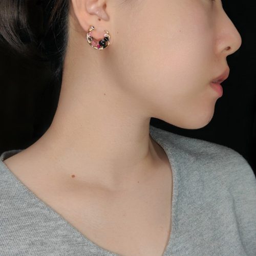 Chinoiserie BlackPinkBeadedMetalEarrings5