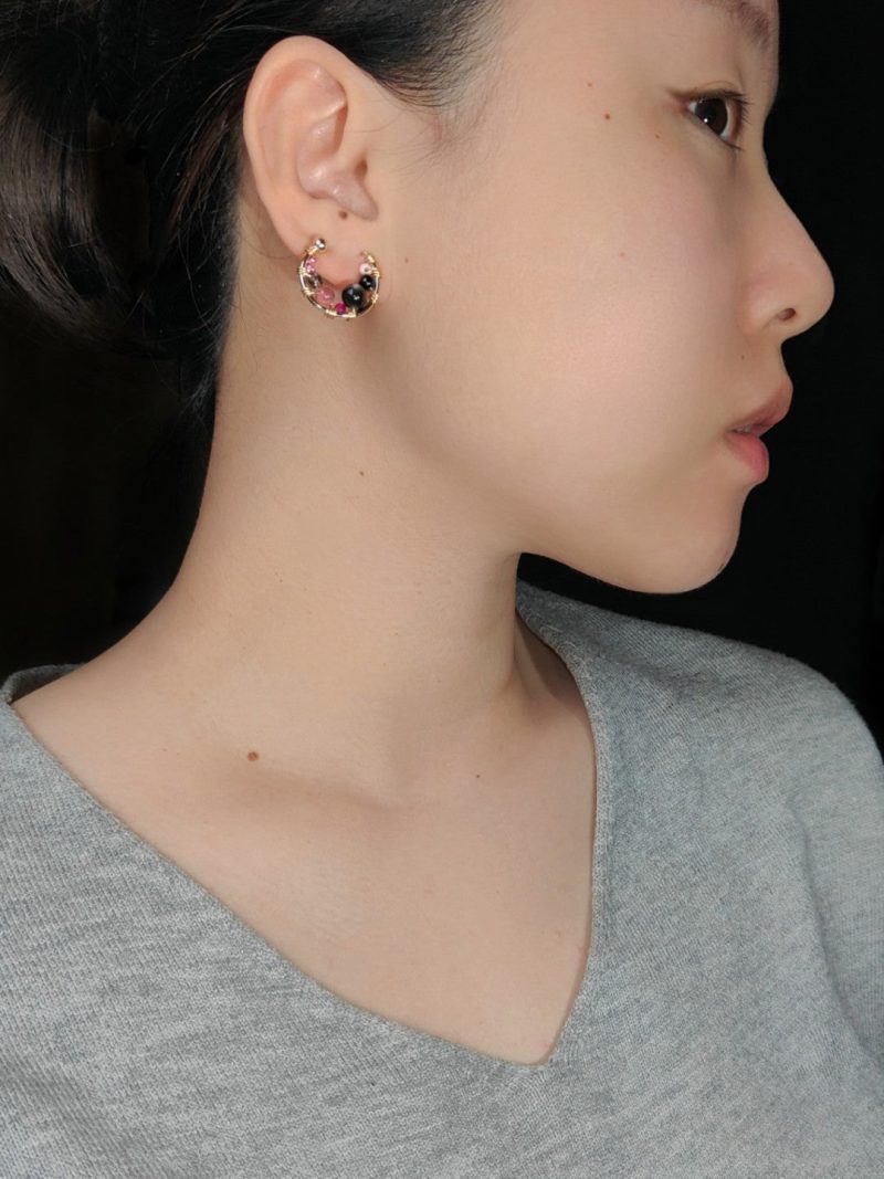 Chinoiserie BlackPinkBeadedMetalEarrings5