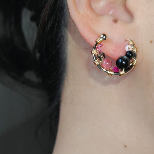 Chinoiserie BlackPinkBeadedMetalEarrings7