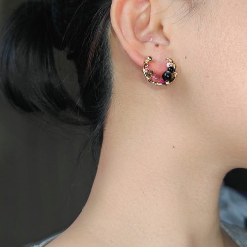 Chinoiserie BlackPinkBeadedMetalEarrings9