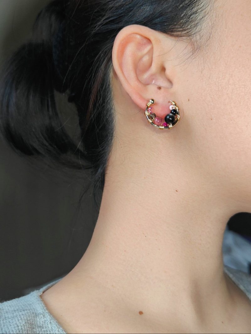 Chinoiserie BlackPinkBeadedMetalEarrings9