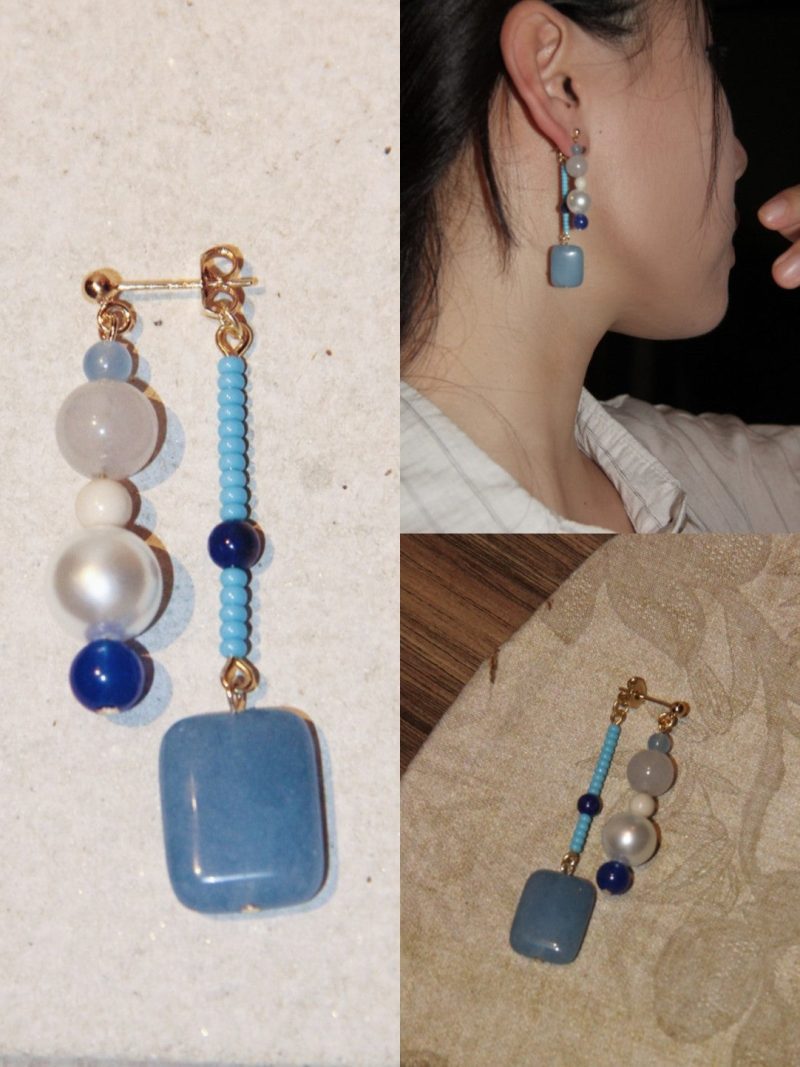 Chinoiserie BlueRiverNaturalStonesBeadedEarrings1