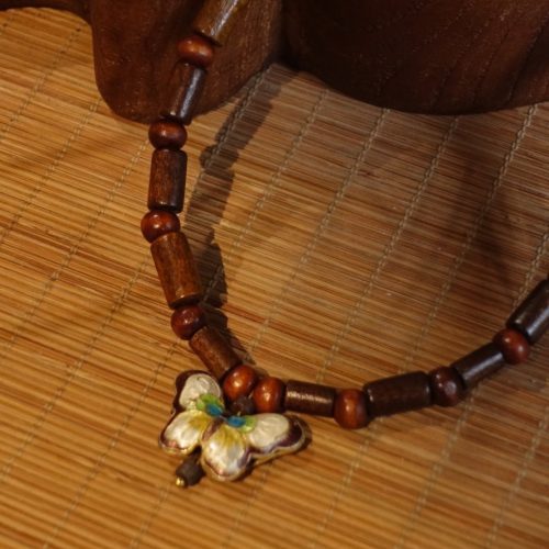 Chinoiserie CloisonneButterflyWoodenBeadedNecklace4