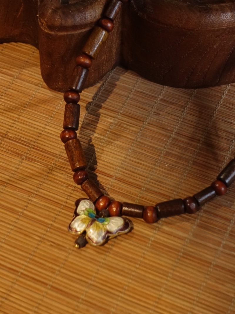 Chinoiserie CloisonneButterflyWoodenBeadedNecklace4