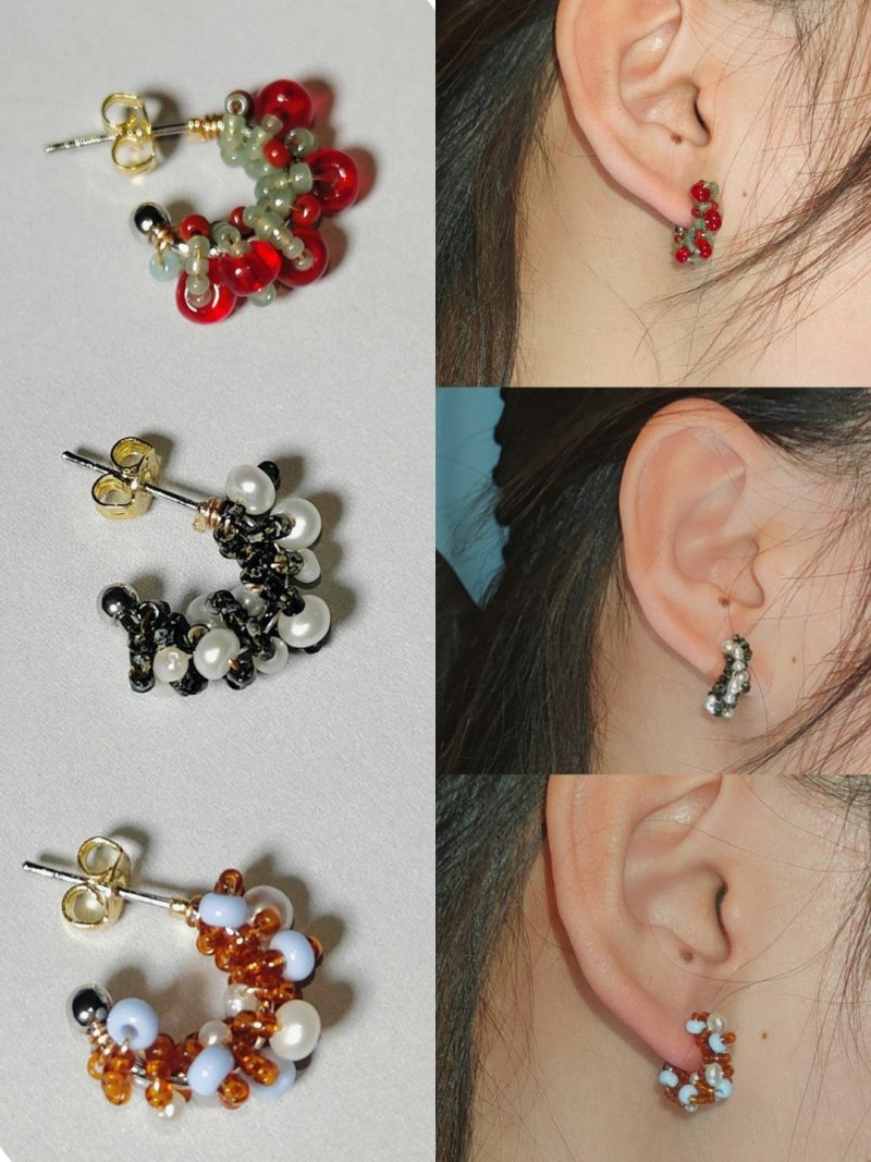 Chinoiserie ColoredGlazePearlHoopEarrings1