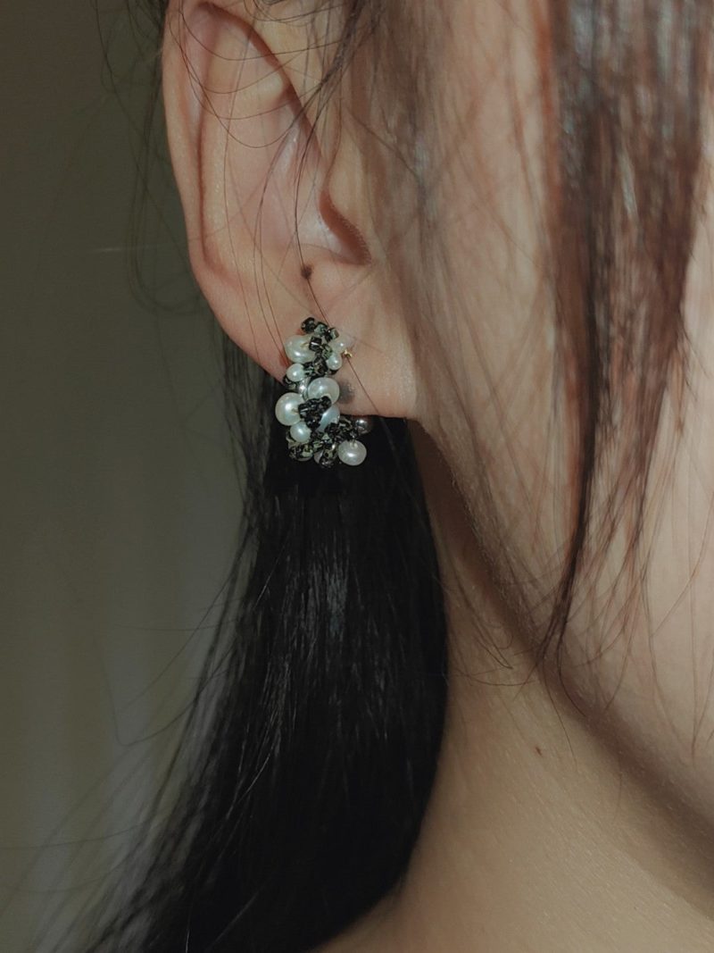 Chinoiserie ColoredGlazePearlHoopEarrings7