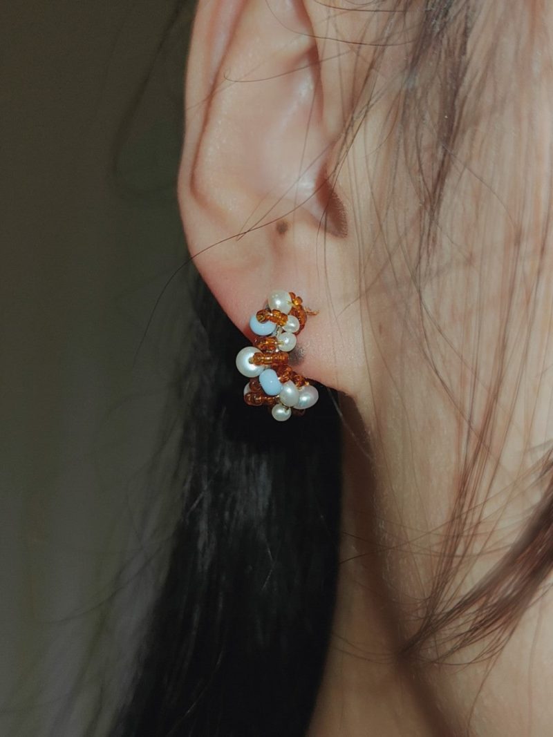 Chinoiserie ColoredGlazePearlHoopEarrings8