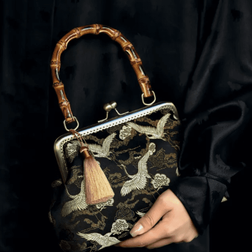 Chinoiserie CraneBambooHandleFrameClutchBag1