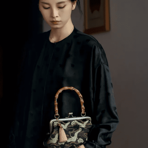 Chinoiserie CraneBambooHandleFrameClutchBag2