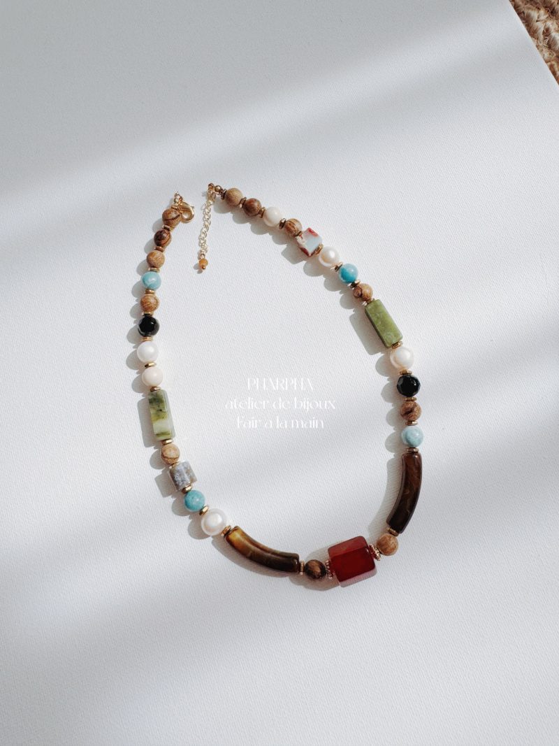 Chinoiserie DunhuangAgatePearlBeadedNecklace5