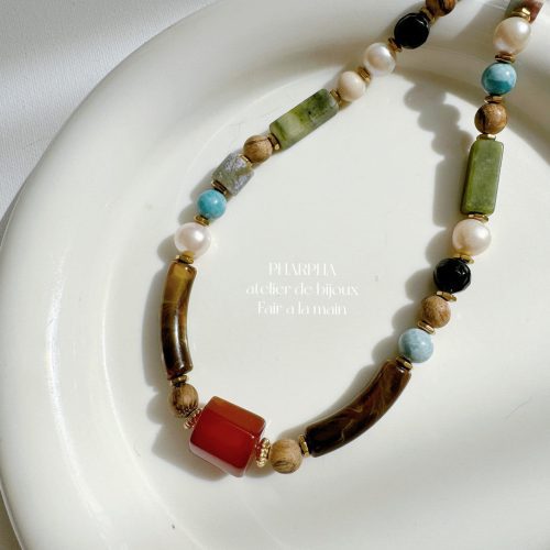 Chinoiserie DunhuangAgatePearlBeadedNecklace6