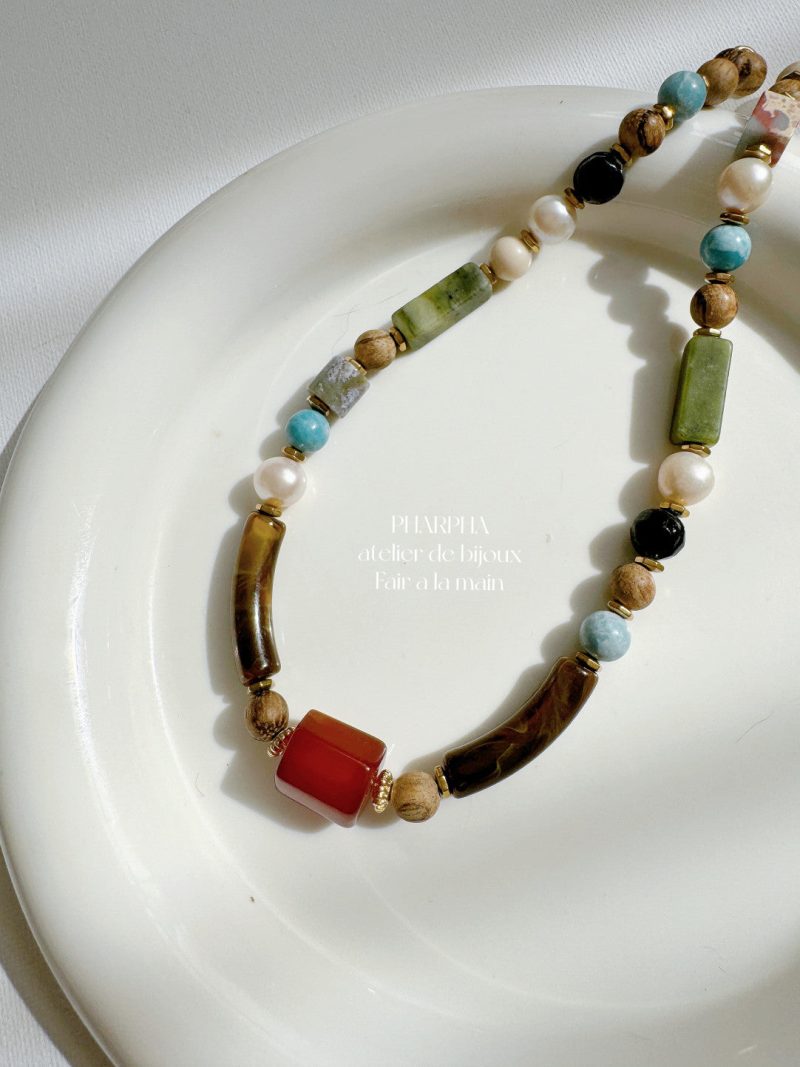 Chinoiserie DunhuangAgatePearlBeadedNecklace6