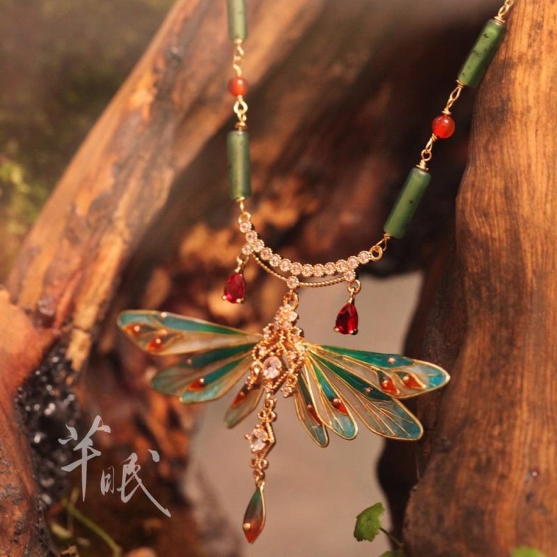 Chinoiserie DunhuangDragonflyJadeNecklace4