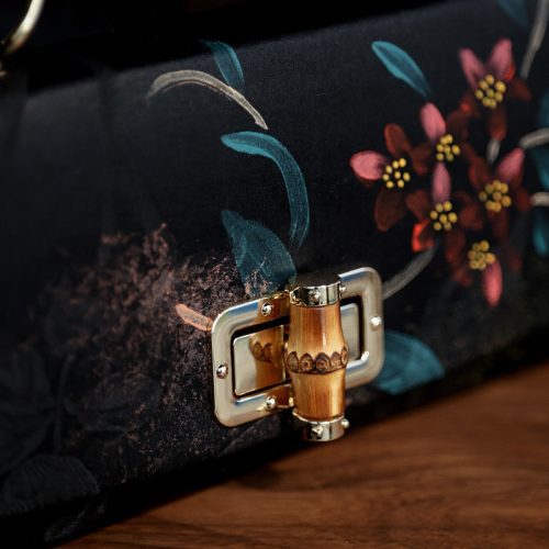 Chinoiserie FlowerBambooHandleSilkCultchBag12