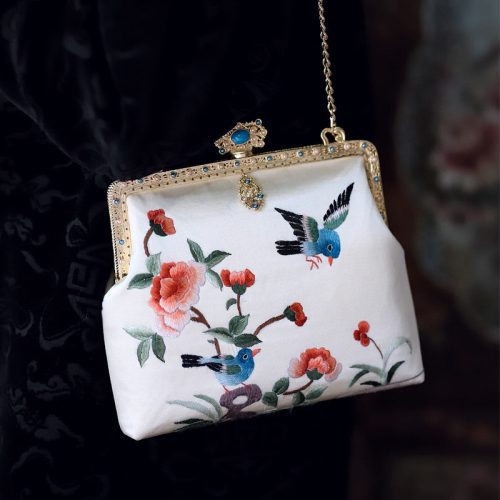 Chinoiserie FlowerBirdEmbroideryFrameClutchBag5