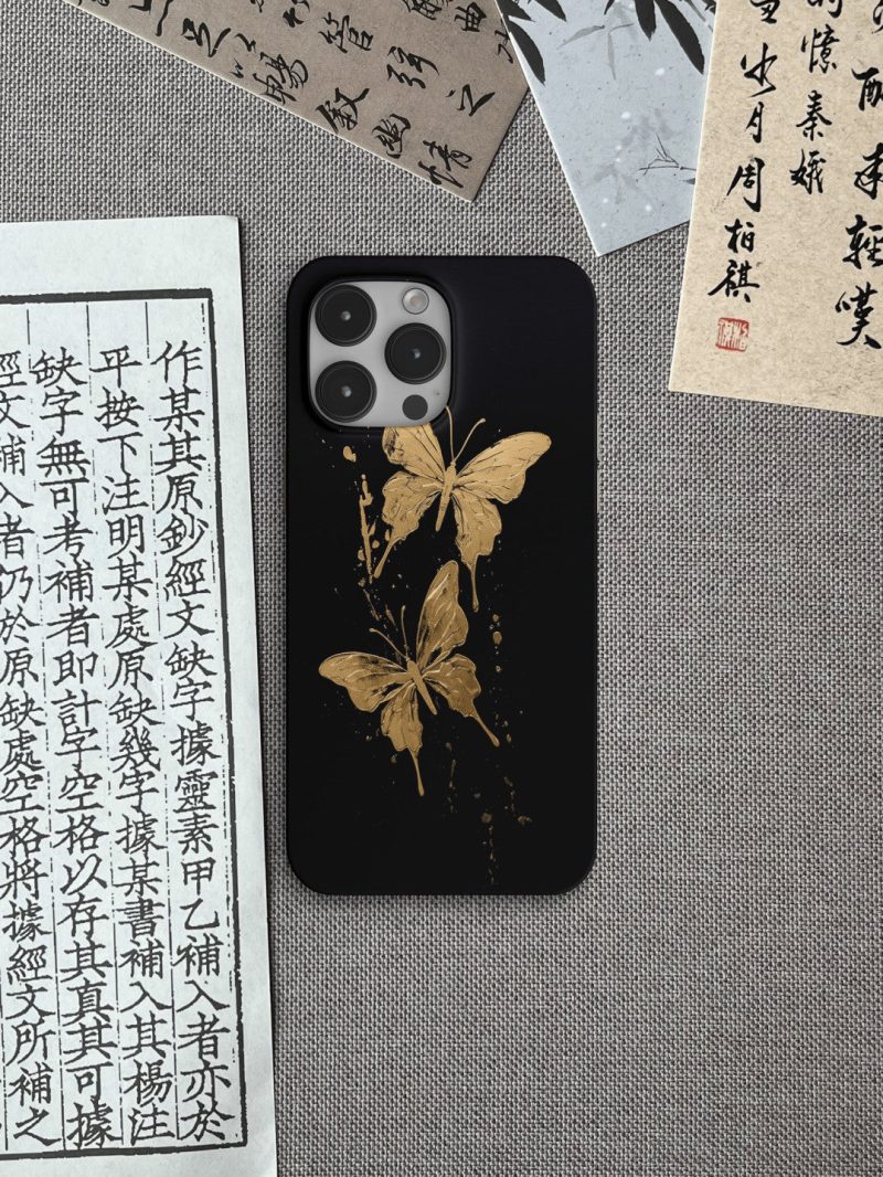 Chinoiserie FlyingGoldenButterflyPrintedPhoneCase2