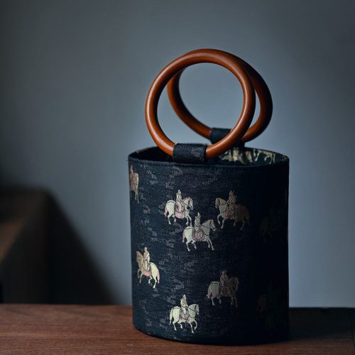 Chinoiserie HorsePictureWoodenHandleBucketBag10