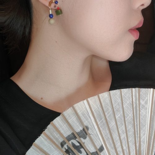 Chinoiserie ImperialBlueNaturalJadeSandalwoodBeadedEarrings7