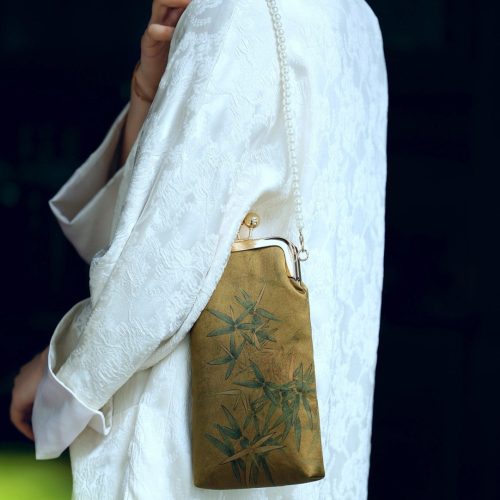 Chinoiserie LuxuryBambooLeavesSilkFrameClutchBag2