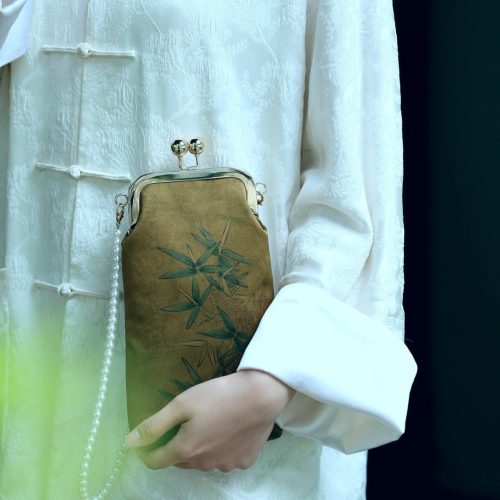 Chinoiserie LuxuryBambooLeavesSilkFrameClutchBag6